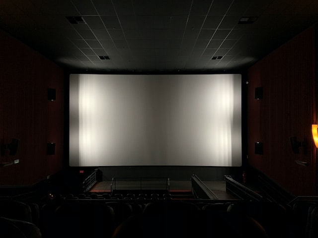 projector screen in dark room