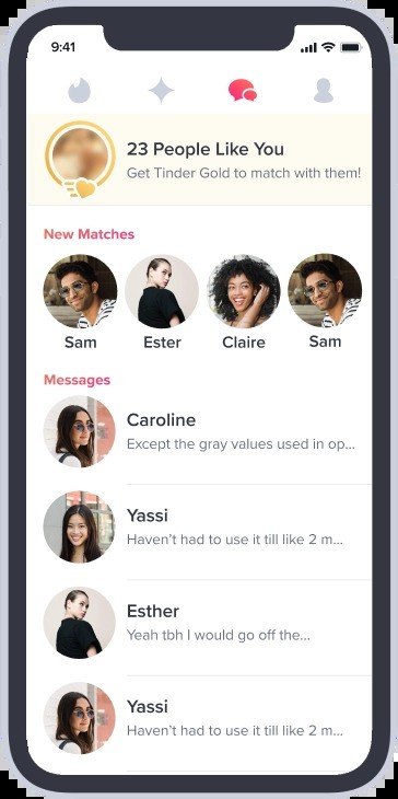 Tinder homepage on phone